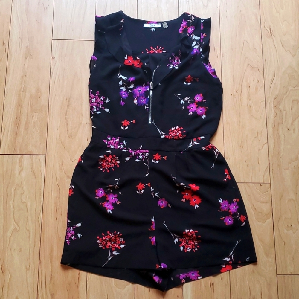 Black romper with floral pattern